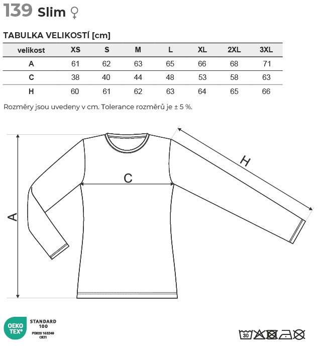 139 Slim triko dámské Tabulka velikostí